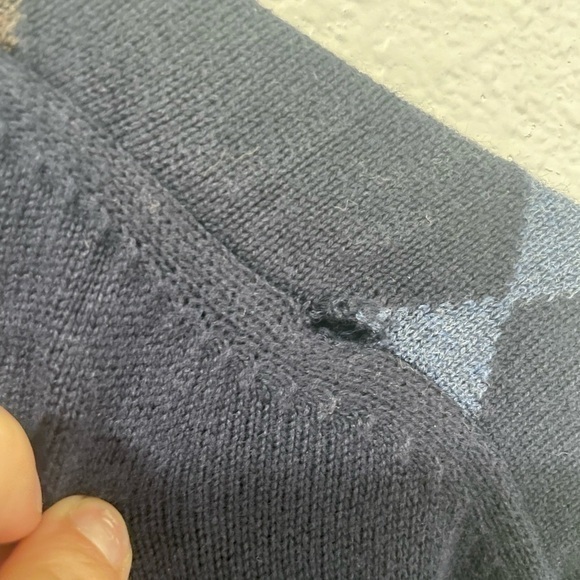 Bass Argyle Quarter Zip Pullover Sweater Blue Brown Knit Mens Size M - Picture 8 of 9